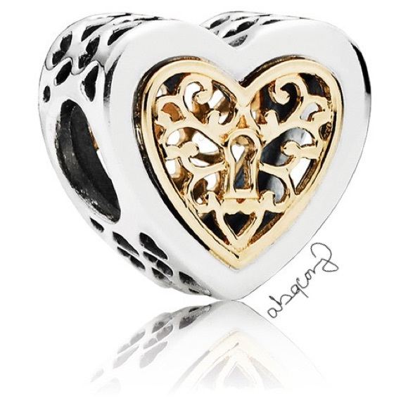 EUC Pandora 791740 Sterling Silver & 14k Yellow Gold Locked Hearts Heart Charm - Picture 1 of 15